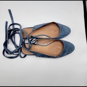 Madewell April Blue Suede Ankle Wrap Ballet Flat